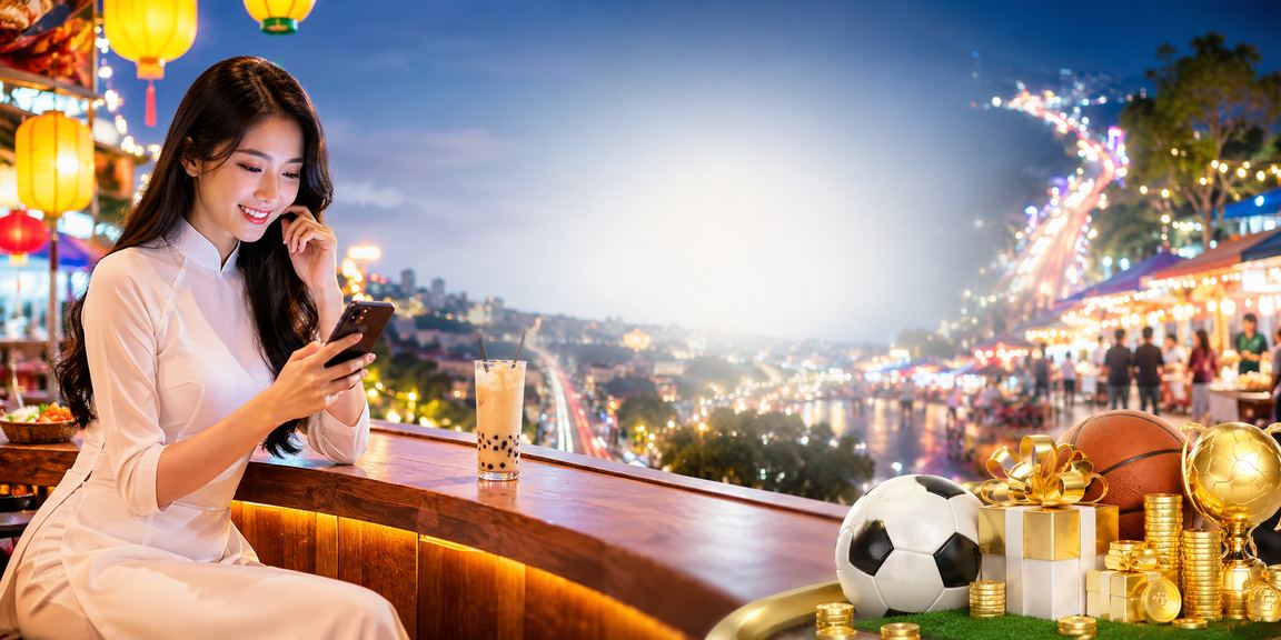 Cô gái mặc áo dài chơi casino trên điện thoại tại Đà Lạt