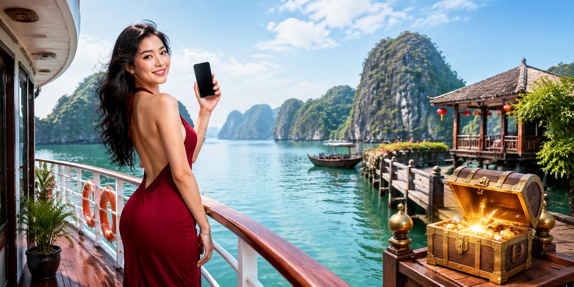 Du khách tại Hạ Long Bay truy cập nền tảng cá cược trực tuyến qua điện thoại