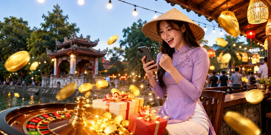 Không khí sôi động tại Hà Nội với hình ảnh roulette và nón lá truyền thống Việt Nam