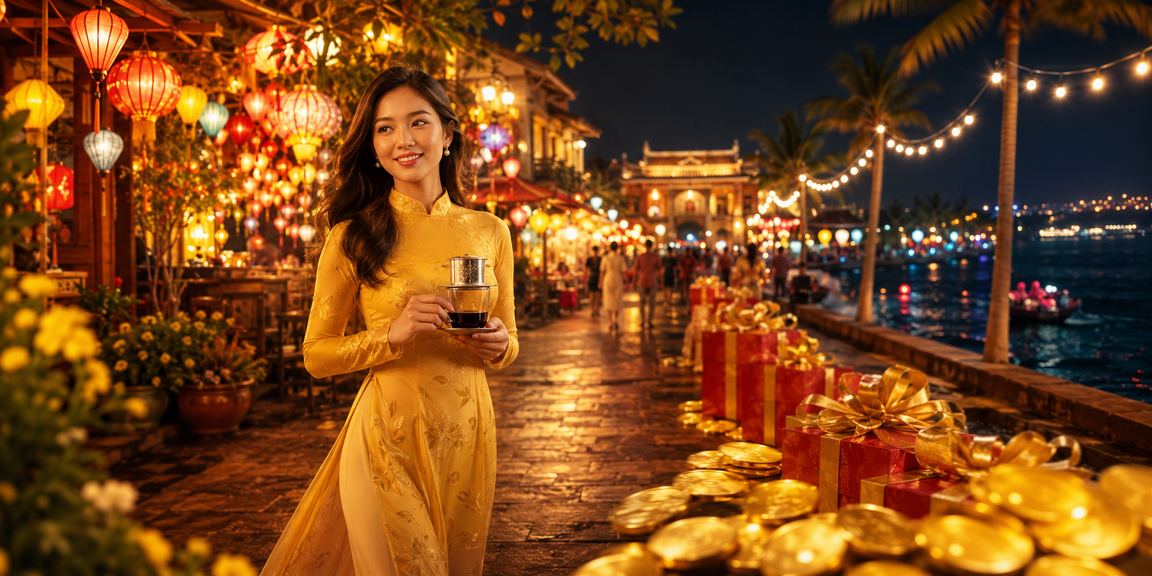 Người dùng xem kết quả xổ số điện tử tại Huế bên tách cà phê buổi sáng